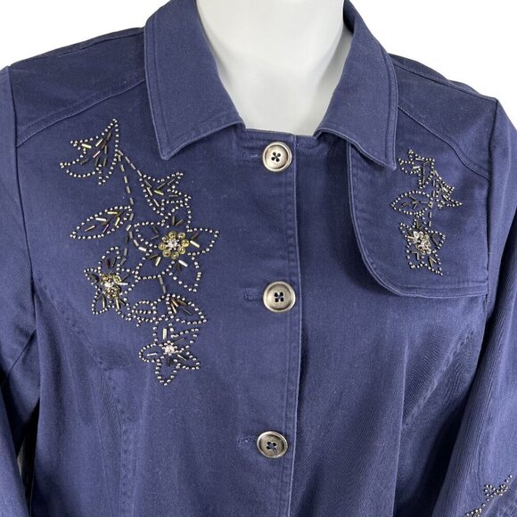 Susan Graver Womens 1X Metal Floral 3D Embellished Jacket Pockets Art To Wear - Picture 9 of 16